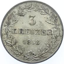 German states Hesse-Darmstadt 3 Kreuzer 1838  silver UNC