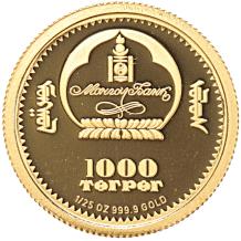 Mongolia 1000 Tugrik gold 2006 Mongolian National Opera proof