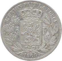 Belgium 5 Francs 1869 silver VF
