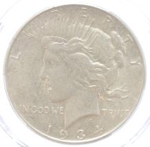 USA Peace 1 Dollar silver 1934 AU detail