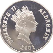 Alderney 5 Pounds 2001 75th Birthday silver Proof