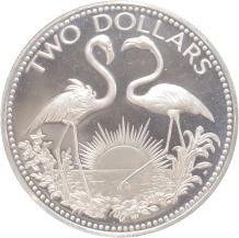 Bahamas 2 Dollars 1974  Flamingos silver Proof