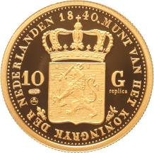 Replica 10 gulden goud 1840 in Verguld Zilver 