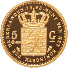 Replica 5 gulden goud 1843 in Verguld Zilver