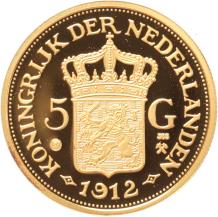 Replica van de Gouden 5 gulden 1912 Koningin Wilhelmina in Goud 