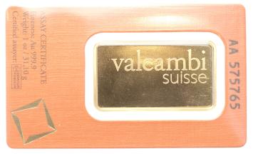 Goudbaar 1 oz, 31.1 gram  Valcambi incl. certificaat