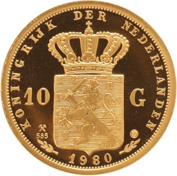 Replica nooit verschenen 10 Gulden 1980 Beatrix in Goud