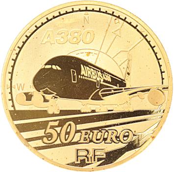 Frankrijk 50 euro goud 2007 Airbus A380 proof