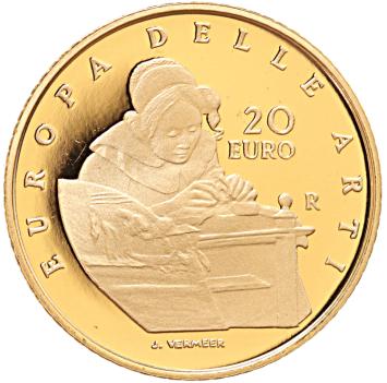 Italië 20 euro goud 2008 Europese Kunst Vermeer proof