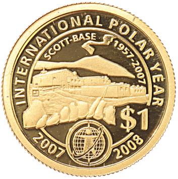 New Zealand 1 Dollar gold 2007 Scott Base proof