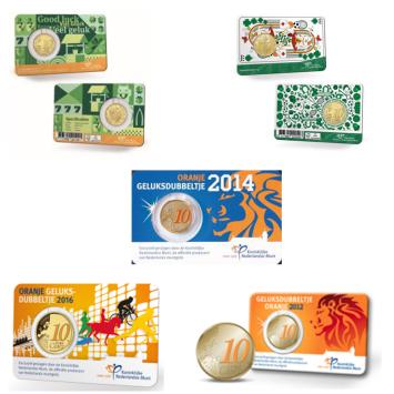 Oranje Geluksdubbeltjes 2012-2024 complete set van 5 coincards