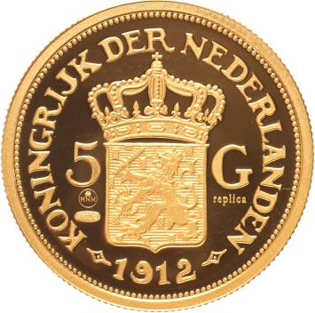 Replica 5 Gulden goud 1912 in Verguld Zilver