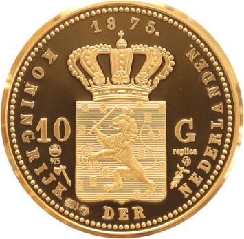 Replica 10 Gulden goud 1875 in Verguld Zilver