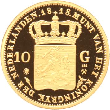 Replica van de Gouden 10 gulden 1818 Koning Willem I in Goud . 