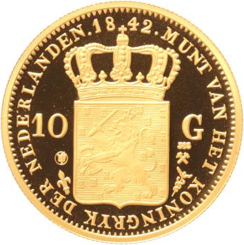 Replica van de Gouden 10 Gulden 1842 Koning Willem II in Goud 