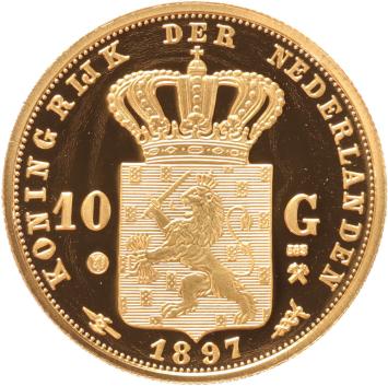 Replica van de Gouden 10 Gulden 1897 Koningin Wilhelmina in Goud 